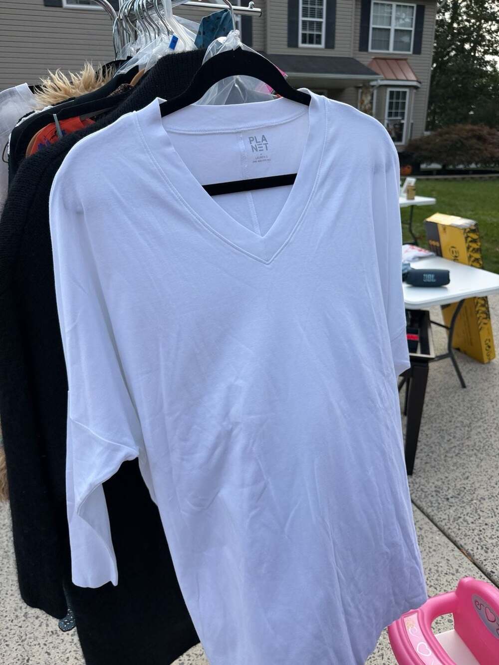 Planet by Lauren G Long Sleeve V-Neck Shirt One Size White